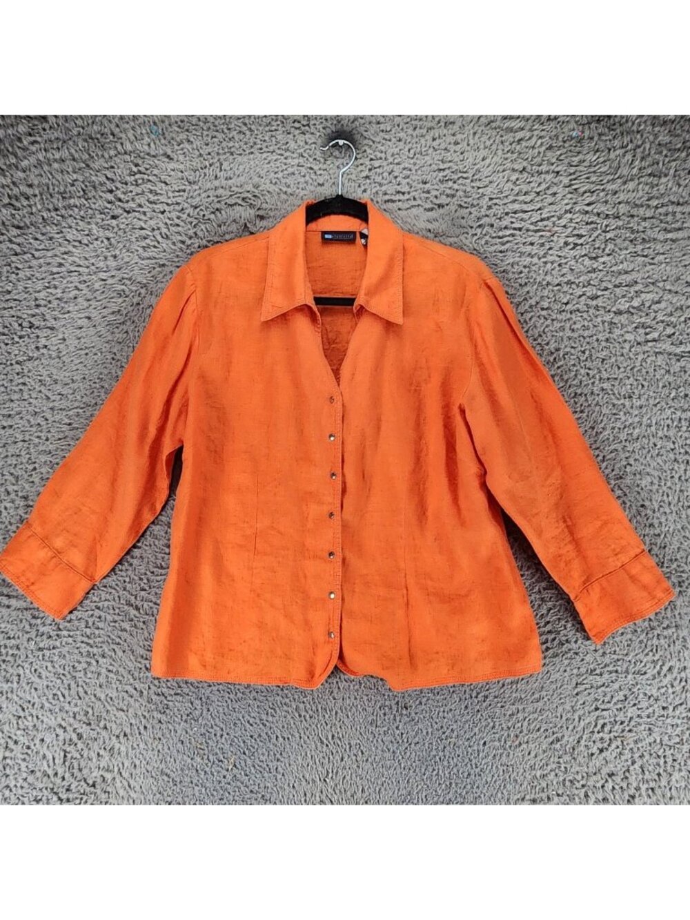 Relativity Top Womens Large Orange Linen Long Sleeve Button Up Blouse
